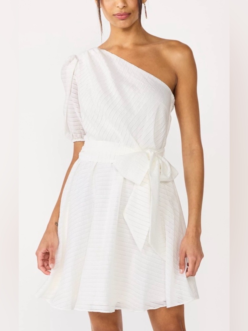 Nine West Women’s White One-Shoulder Puff Sleeve Fit & Flare Dress Size M